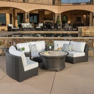 Mongue 6-Piece Rattan Wicker Patio Conversation Chat Set Sofa Recliner Lounge Chairs, Chat Table with Gray Cushions