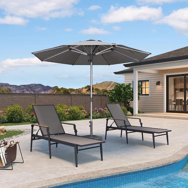 10 ft. Octagon Outdoor Patio Umbrella Silver Pole Market Table Sun Umbrellas with 8 Aluminum Sturdy Ribs in Gray