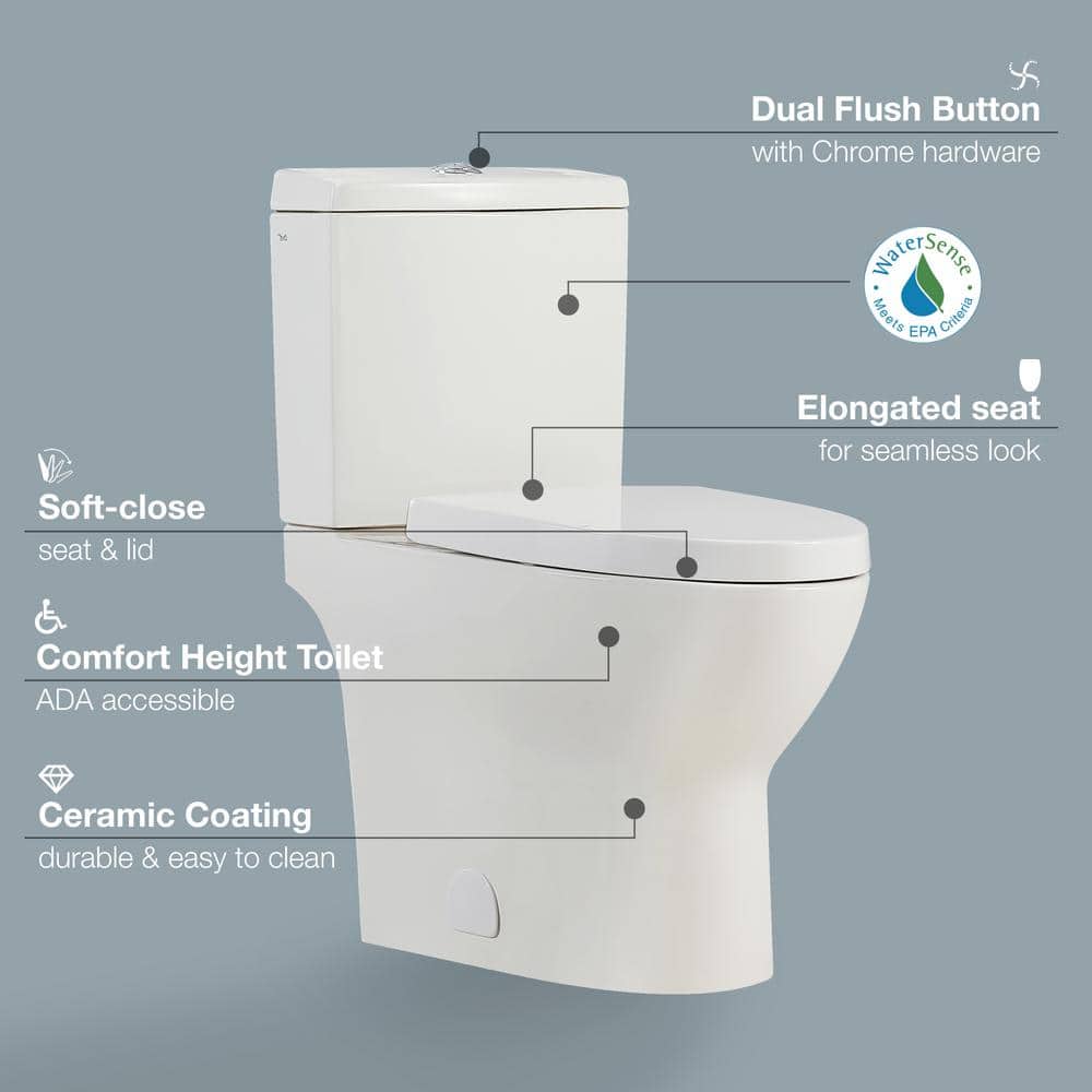 White Elongated Dual Flush High Efficiency Two-Piece Toilet