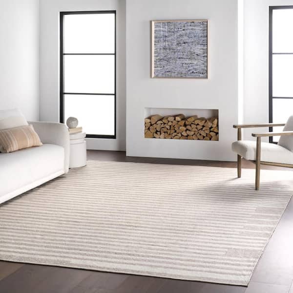 Auriel Stiped Beige 9.6 ft. x 13.6 ft. Outdoor Area Rug