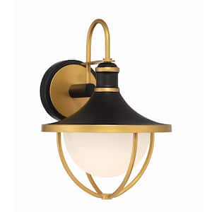 Atlas 1-Light Matte Black and Textured Gold Outdoor Hardwired Wall Lantern Sconce with No Bulbs Included