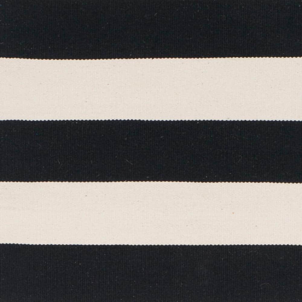 Black and Ivory Striped Cotton Runner Rug