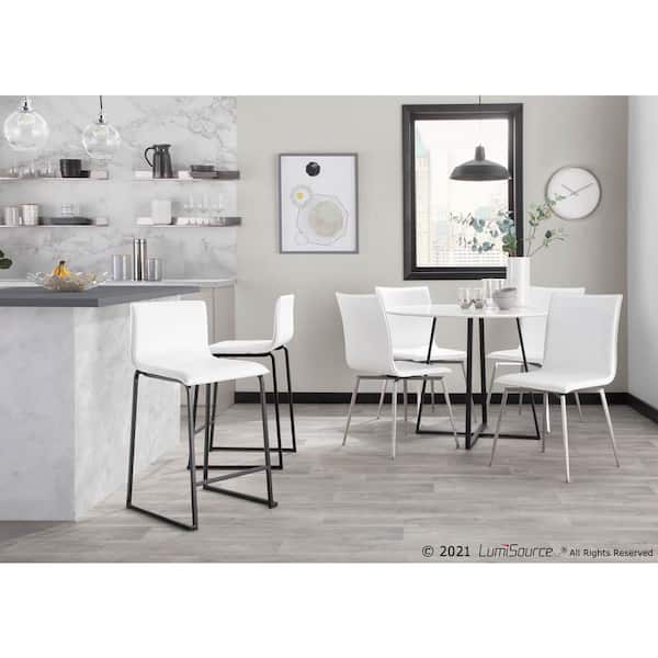 Mara 26 in. White Faux Leather and Black Metal Counter Stool (Set of 2)