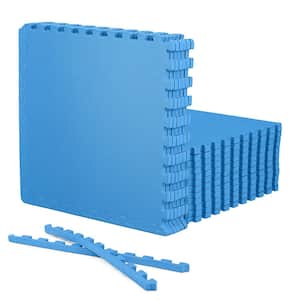 Blue 24" W x 24" L x 0.75" T EVA Foam Double-Sided T Pattern Gym Flooring Mat (18 Tiles/Pack) (72 sq. ft.)