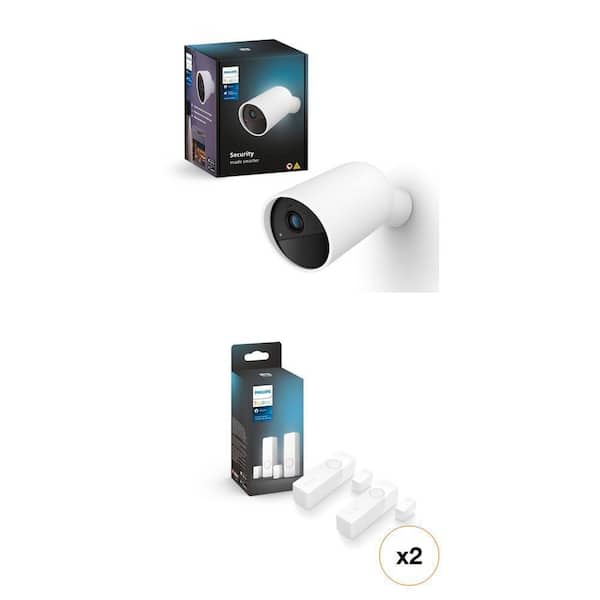 Indoor/Outdoor Wireless Smart Security Camera and Door/Window Contact Sensor Combo (1 Camera, 2 Sensors)