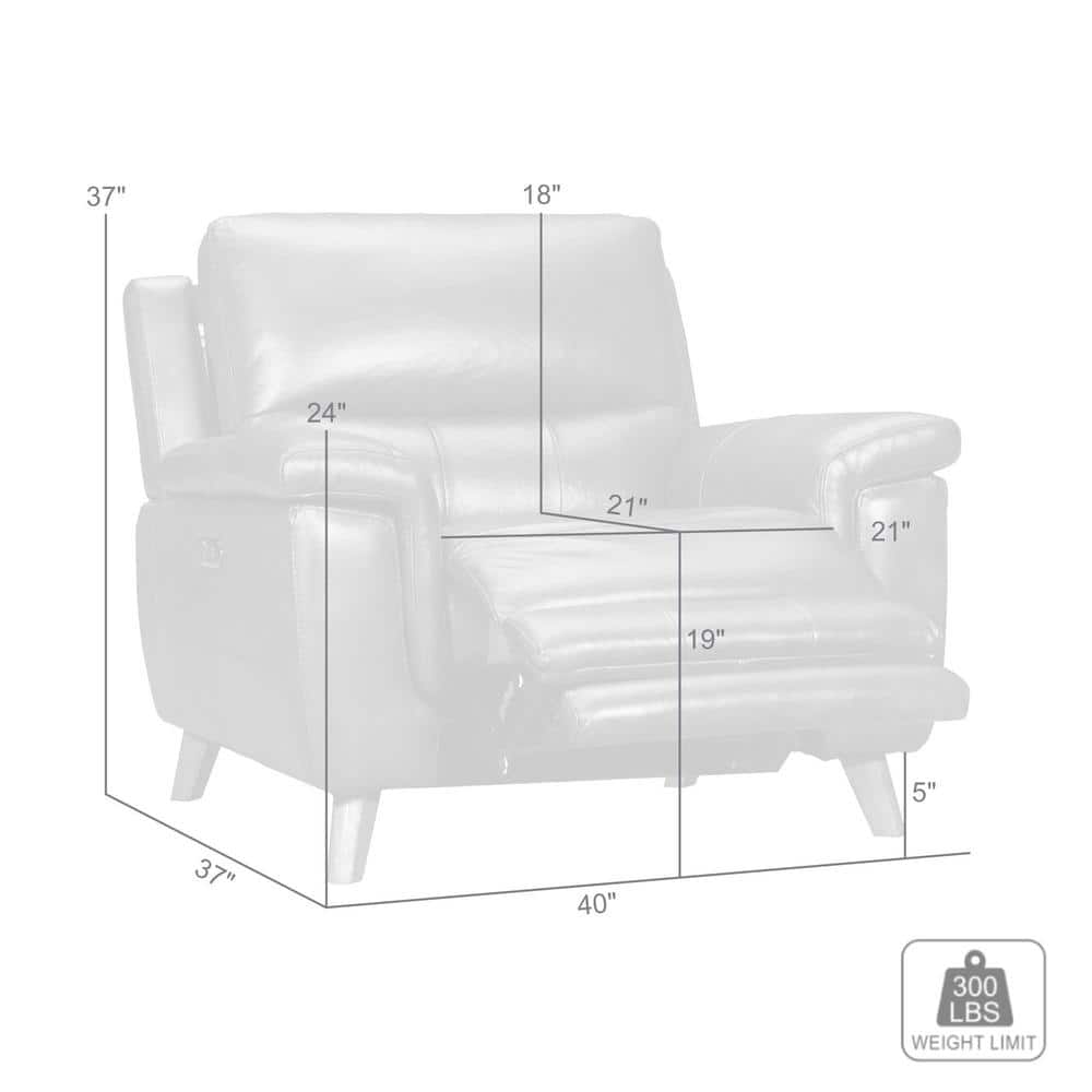 Dove Gray Contemporary Leather Power Recliner with USB, 40"