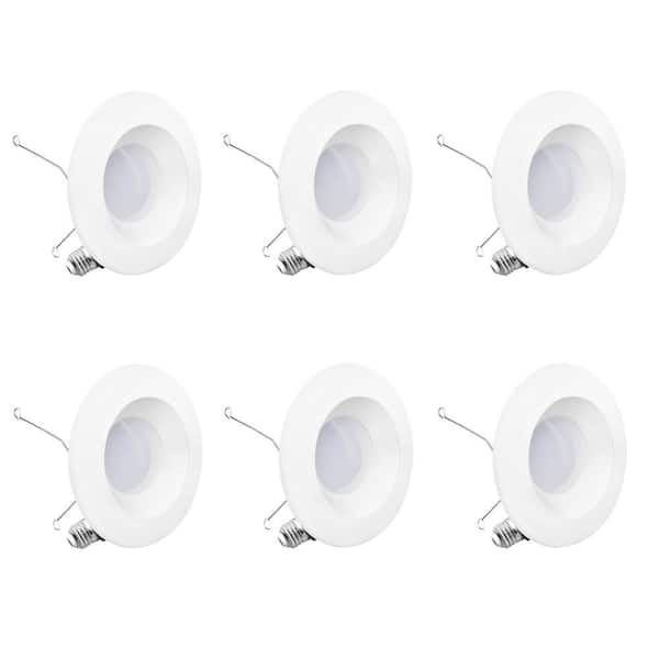 6 in. 6000K Integrated LED Clear White Retrofit Recessed Trim Light Kit 12-Watt 1100 Lumens Dimmable, Wet Rated (6-Pack)