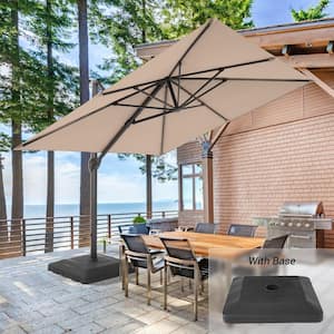 10 ft. x 10 ft. Aluminum Cantilever Patio Umbrella with a Base/Stand, Outdoor Offset Hanging Rotatable Umbrellas in Sand