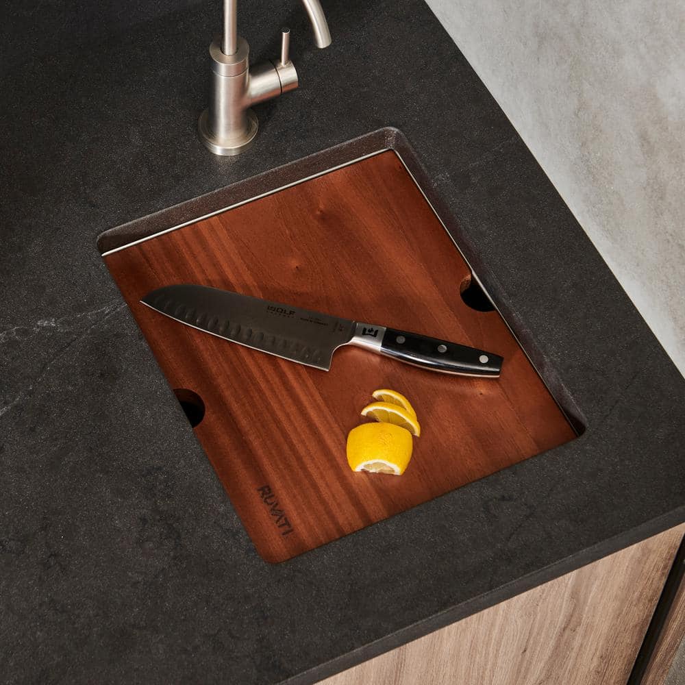 Ruvati 15" Stainless Steel Workstation Sink with Wood Cutting Board