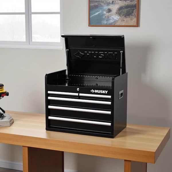 Tool Storage 26 in. W x 16 in. D 5-Drawer Gloss Black Top Tool Chest