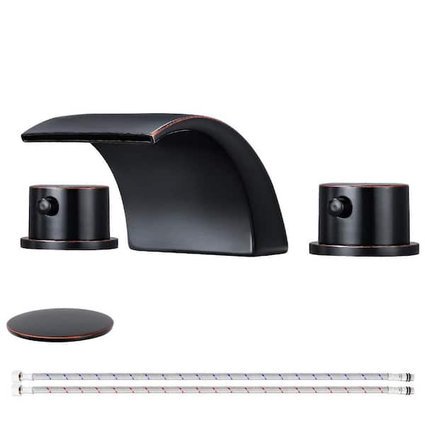 2 Handles 8 in. Widespread Bathroom Faucet 3-Hole Sink Faucet with Pop-Up Drain in Oil Rubbed Bronze