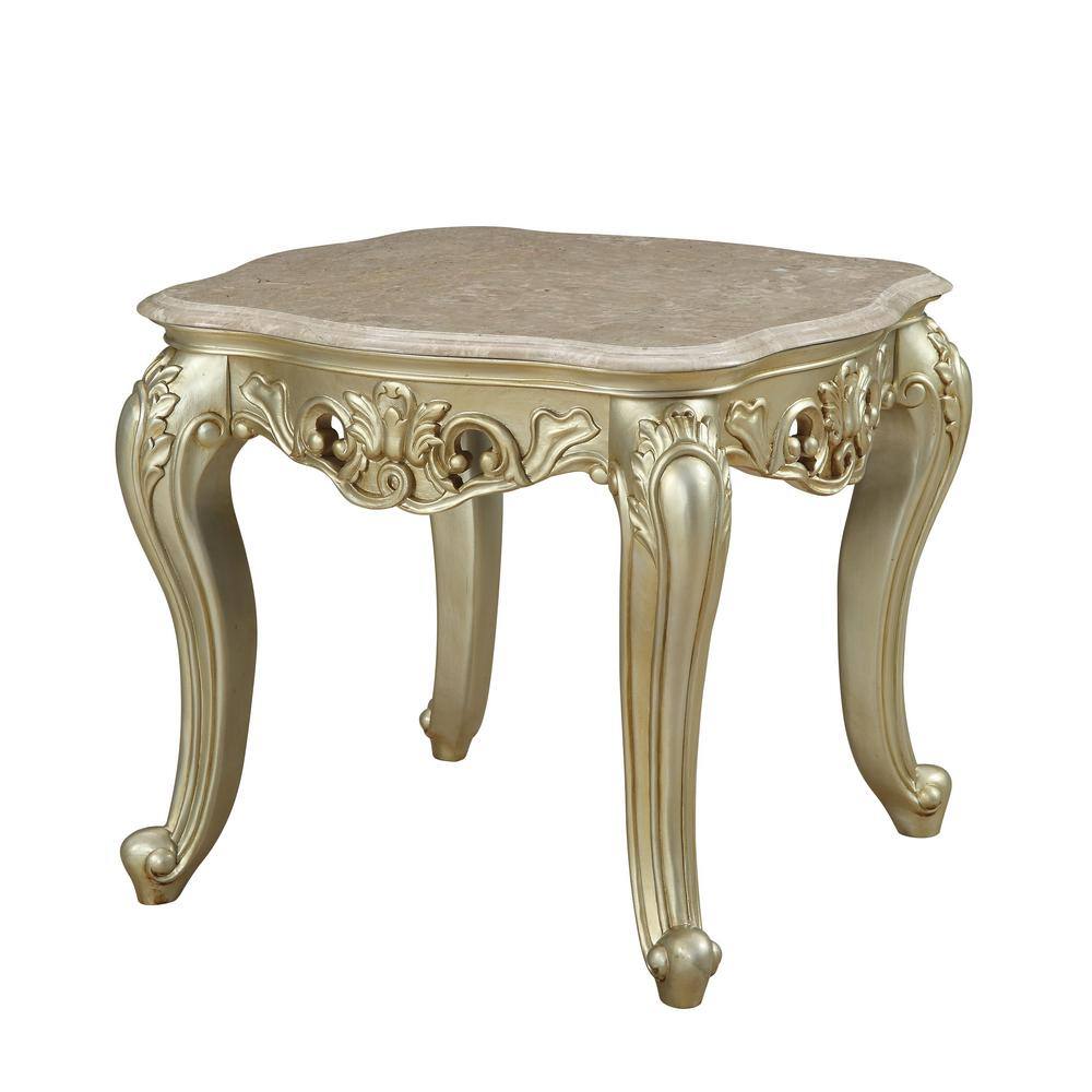 Baroque Bliss Antique White Square Marble Top End Table