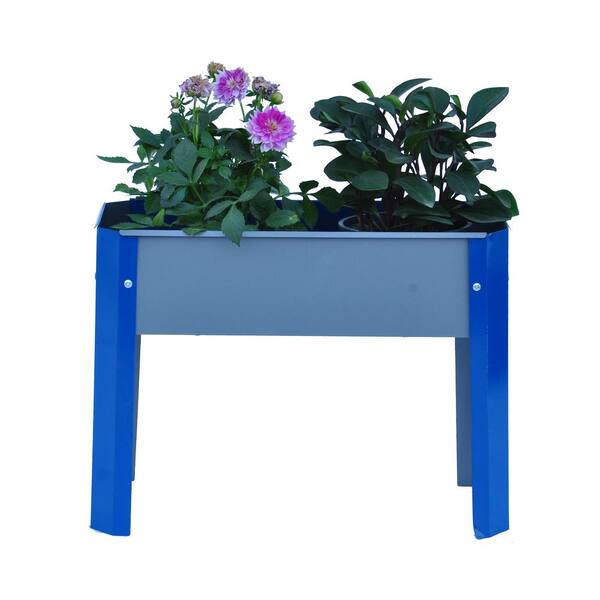 Anvil 23 in. x 10 in. x 17 in. Blue and Gray Galvanized Steel Raised Planter Boxes Elevated Garden Beds with Legs
