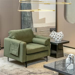 Fabric Accent Armchair Single Sofa with Bolster and Side Storage Pocket Army Green