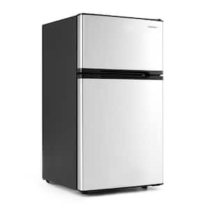 3.2 cu. ft. Mini Fridge in Silver with Freezer, Double Door Small Refrigerator with Adjustable Thermostat