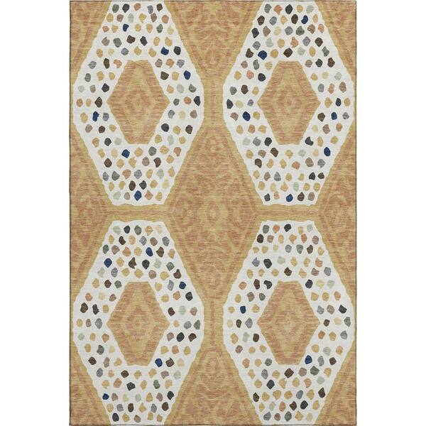 Mayfield Premium Machine Washable Abstract AMF2457 Gold 10 ft. x 14 ft. Area Rug