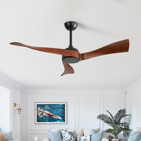 MODERN HABITAT 52 in. Indoor Downrod Mount Walnut Solid Wood Blades Standard Ceiling Fan with Remote 6-Speed, DC Motor Reversible