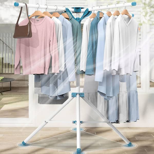YIYIBYUS Retractable Clothes Drying Racks, Wall-Mounted Drying Rack 4 Hooks  Folding Dryer Hanger White