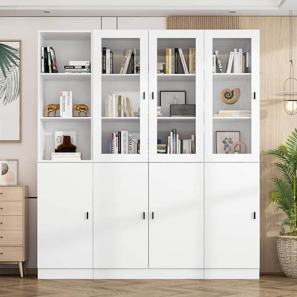 FUFU&GAGA 3-in-1 White Wood Buffet and Hutch Combination Storage Cabinet with Glass Doors, Shelves (62.9 in. W x 70.9 in. H)