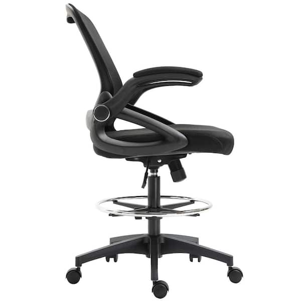 Vinsetto Black Drafting Office Chair with Lumbar Support, Flip-Up Armrests,  Footrest Ring and Adjustable Seat Height 921-190 - The Home Depot