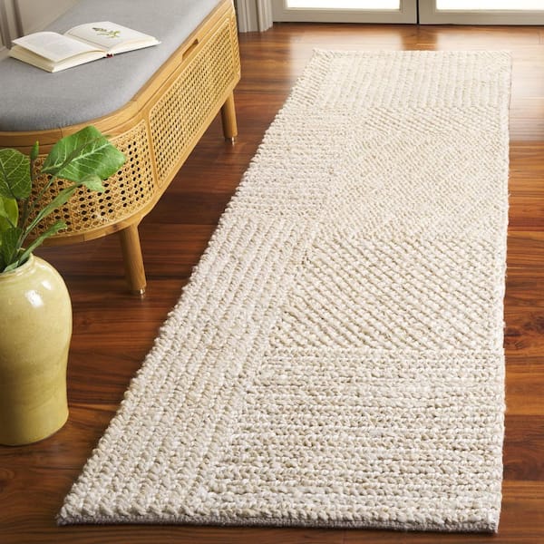 Natural Fiber 2 ft. x 8 ft. Bleach/Ivory Woven Solid Geometric Runner Rug