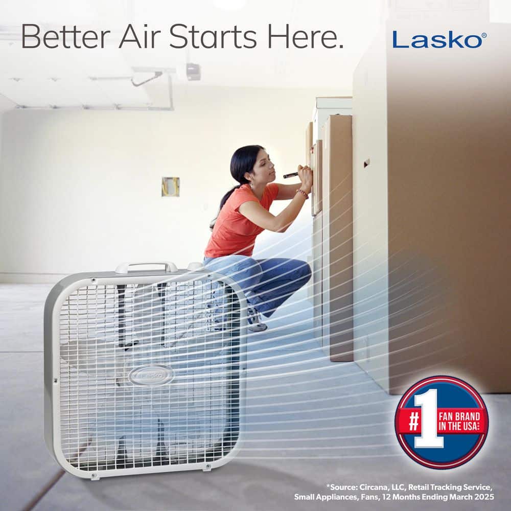 White 20" Plastic Box Fan with Three Speeds