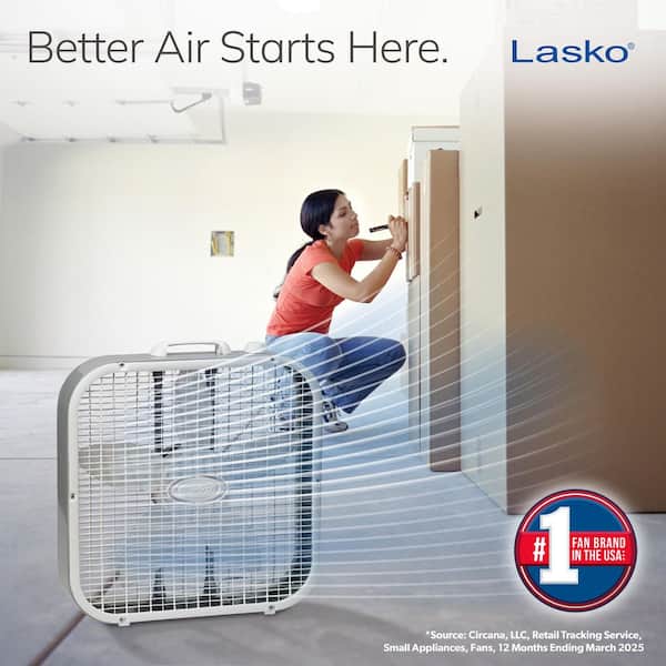20 in. 3 Speed Air Circulating Box Fan for Home in White with Save Smart Technology, 1820 CFM and Carry Handle