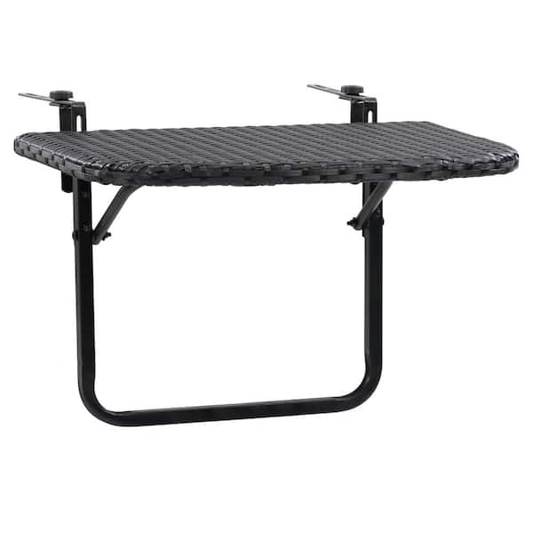 CorLiving Parksville Black Rust Proof Rattan Foldable Balcony Table