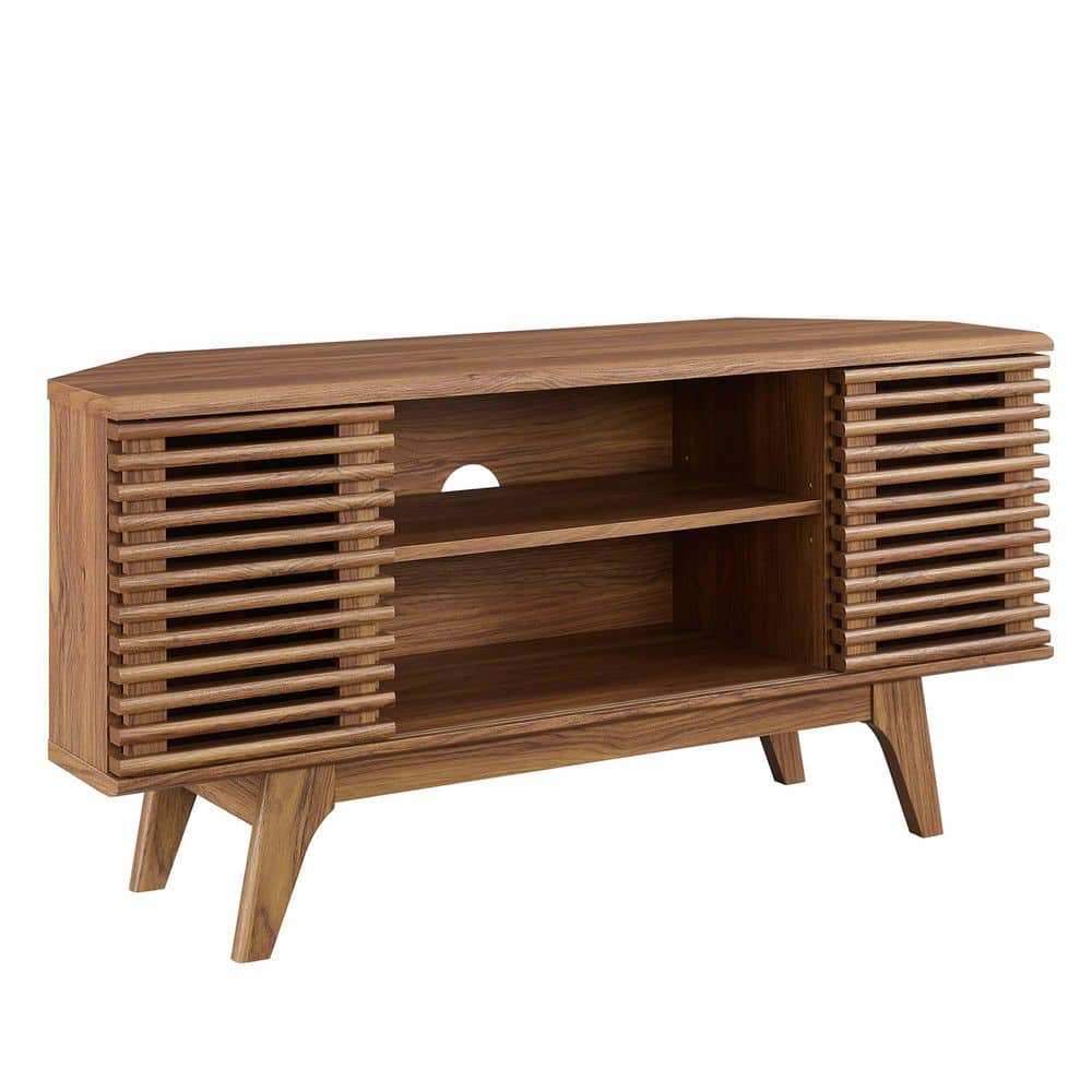 MODWAY Render 46 in. Corner TV Stand in Walnut EEI-6157-WAL - The