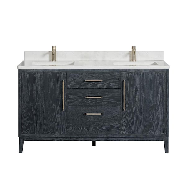 Gara 60 in. W x 22 in. D x 33.9 in. H Double Sink Bath Vanity in Blue White Grain Composite Stone Top
