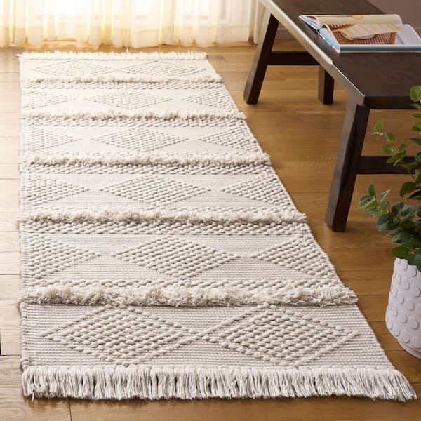 Natura 2 ft. x 8 ft. Natural/Ivory Solid Color Striped Diamond Runner Rug