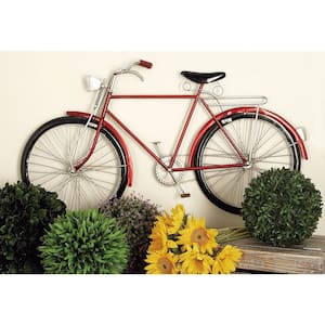19 in. x 36 in. Red Metal Vintage Bicycle Wall Decor