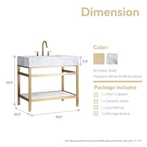 Ecija 36 in. W x 22 in. D x 33.9 in. H Single Sink Bath Vanity in Brushed Gold with White Stone Top