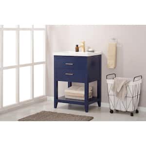 Cara 24 in. W x 18 in. D Bath Vanity in Blue with Porcelain Vanity Top in White with White Basin