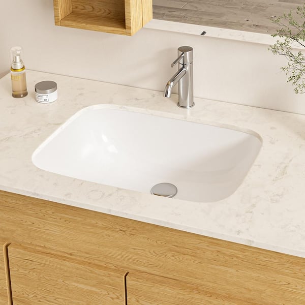22 in. Ceramic Rectangular Undermount Bathroom Sink in White with Overflow Drain