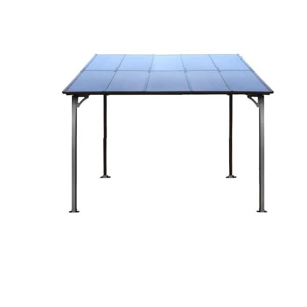 10 ft. x 10 ft. Gray Large Heavy Duty Outdoor Pergola Gazebo, Wall-Mounted Lean to Metal Awning Gazebo with Roof