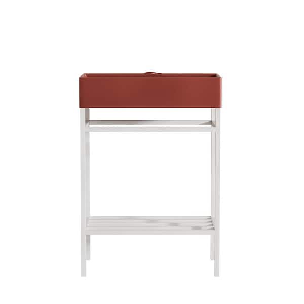 Modland Baye 23.62 in. Bathroom Ceramic Single Console Sink in Red with White Metal Leg