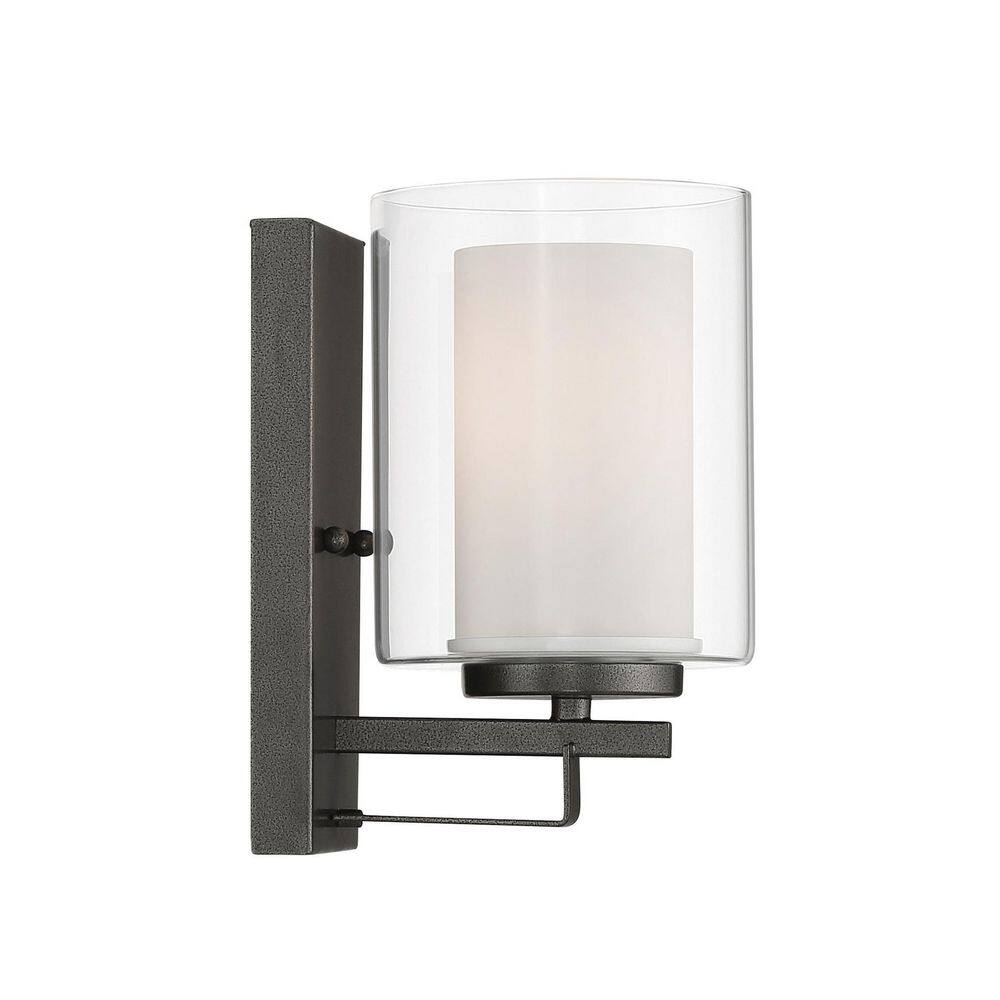 Smoked Iron Cylinder Outdoor Wall Sconce with Etched Glass