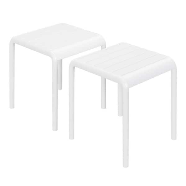 Frond and Form Modern Slatted Outdoor Patio Poly Plastic Side Table (Set of 2), White