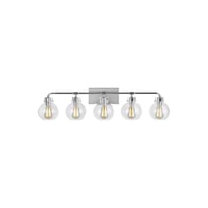 Clara 40 in. 5-Light Chrome Vanity Light Clear Seeded Glass Shades