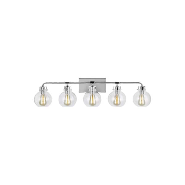 Clara 40 in. 5-Light Chrome Vanity Light Clear Seeded Glass Shades