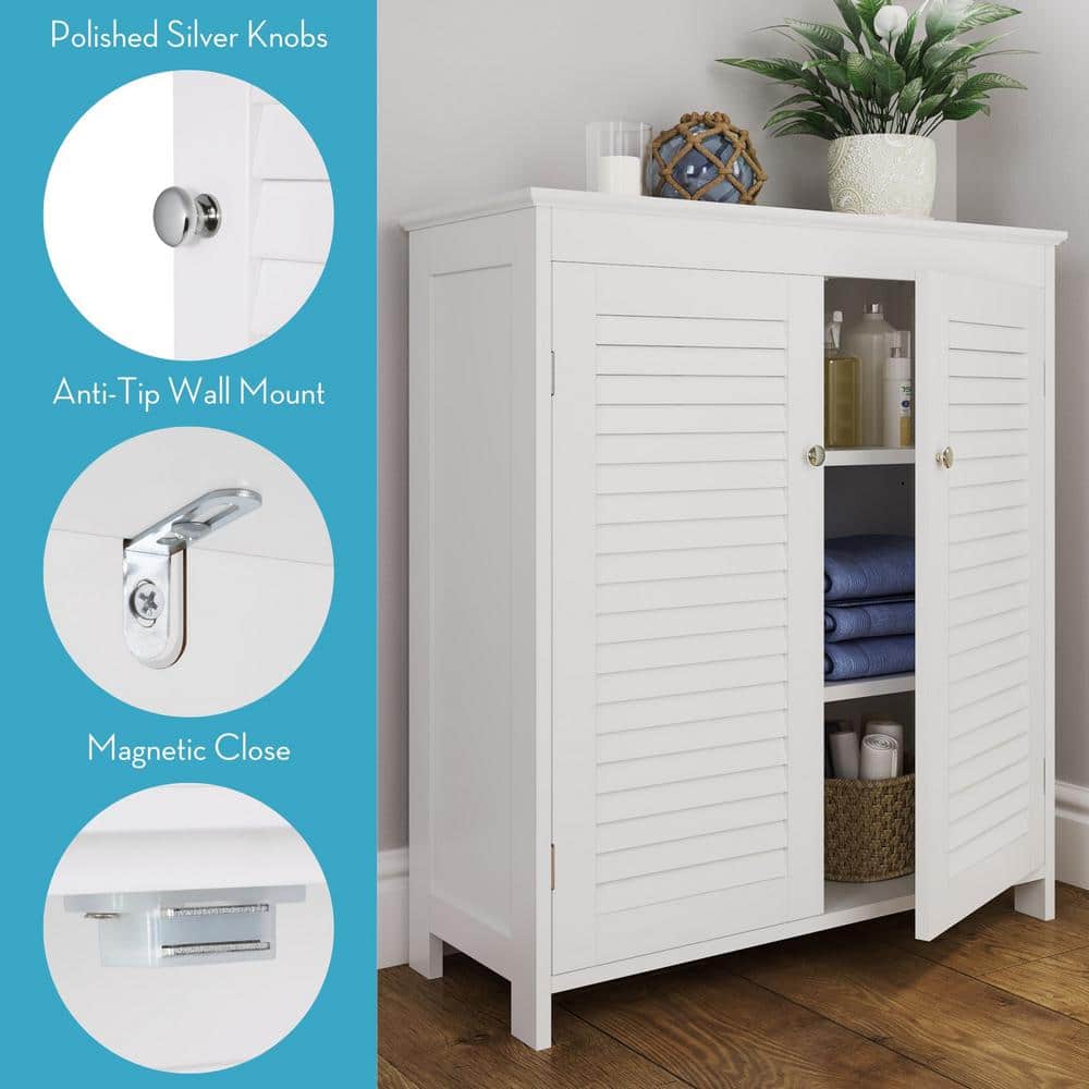 White Shutter Door Bathroom Storage Cabinet with Adjustable Shelves