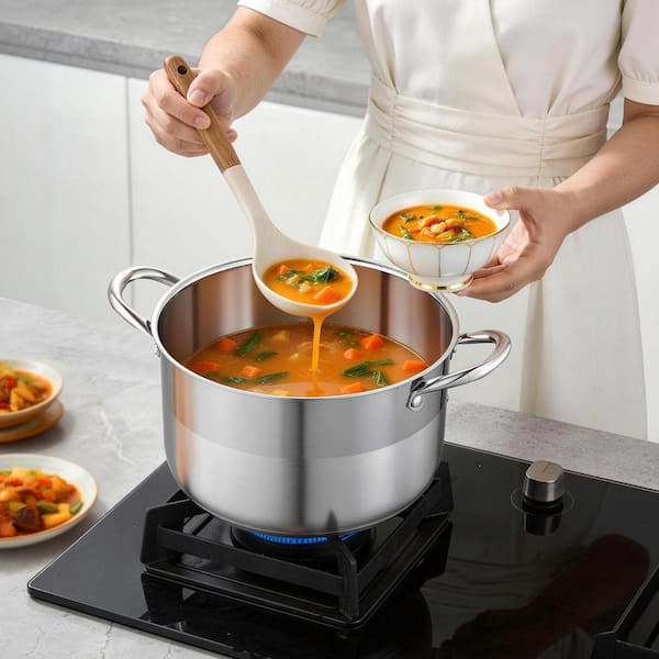 8-qt. Stainless Steel Stock Pot with Glass Lid, PFOA and PFAS-Free, Suitable for Gas, Induction, and Electric Stoves