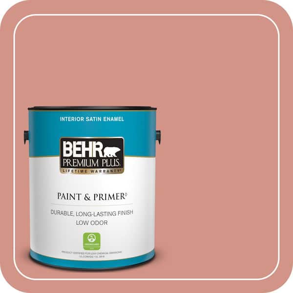 BEHR PREMIUM PLUS 1 gal. #T15-20 Peach Preserve Satin Enamel Low Odor Interior Paint & Primer