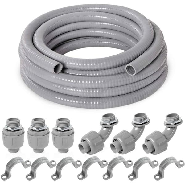 Ahfiwaso 3/4 in. x 25 ft. Non Metallic Flexible Electrical Conduit Liquid Tight with 3-Pcs Coupling, 3-Pcs Elbow and 7-Pcs Strap