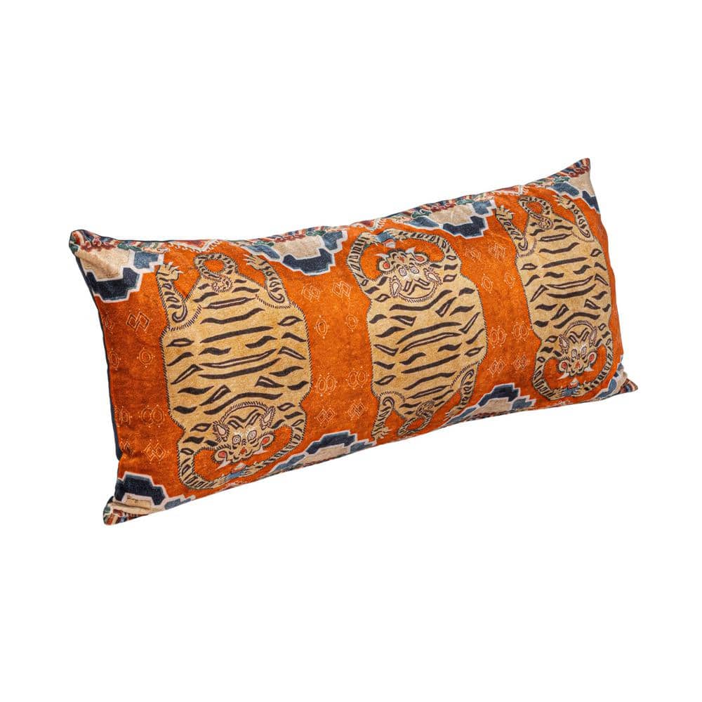 Tibetan Tiger Orange Cotton Velvet Lumbar Pillow