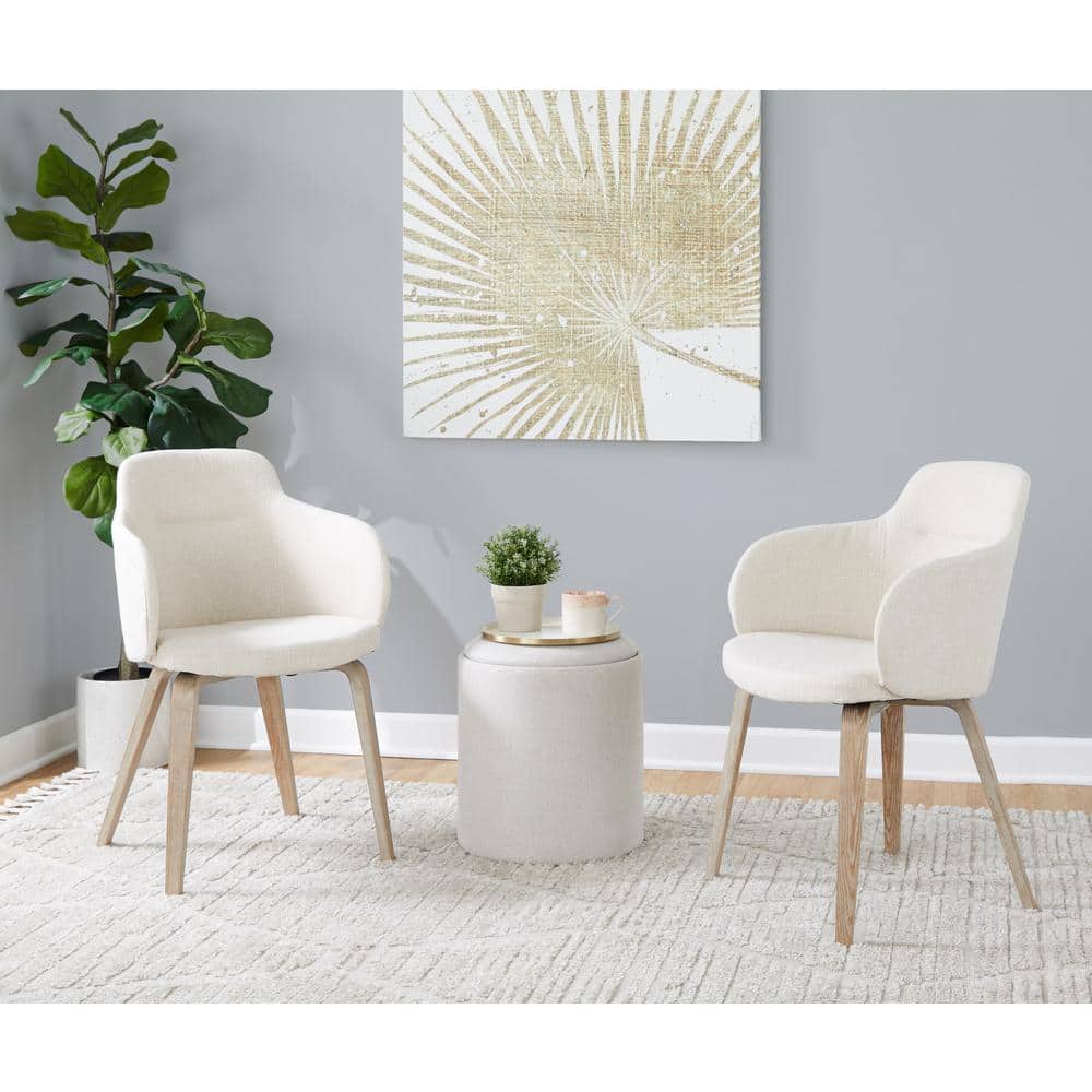 Beige Upholstered Wood Arm Chair Set of 2