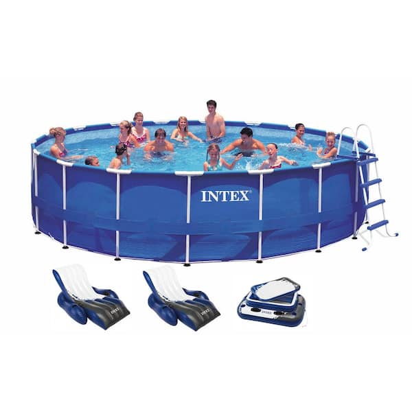 Intex 18 ft. x 48 in. Deep Round Metal Frame Above Ground Swimming Pool with 1500 GFCI Pump