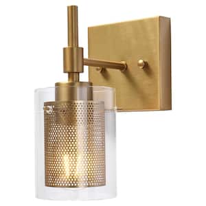 4.71 in. 1-Light Gold Bathroom Vanity Light with Metal and Glass Shade