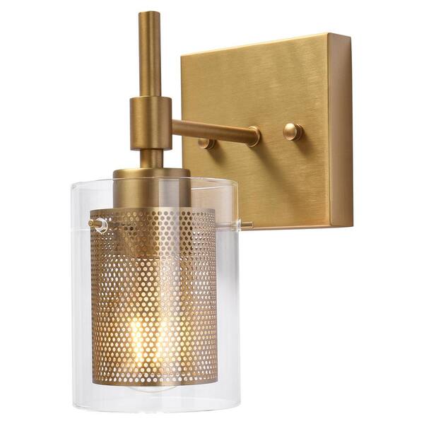 EDISLIVE 4.71 in. 1-Light Gold Bathroom Vanity Light with Metal and Glass Shade